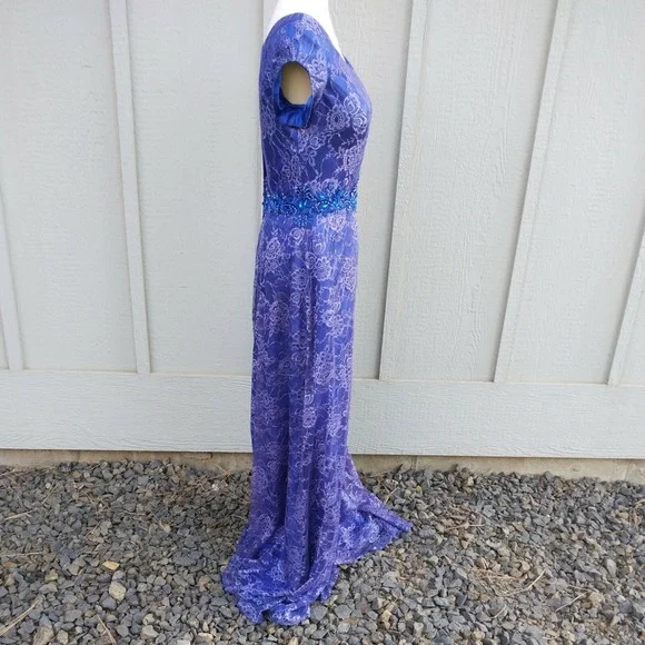 Bonny Prom Dress sz 12 Maxi Lace Jeweled Purple Fairy Romantic Modest Boho NEW‎ - Picture 4 of 10